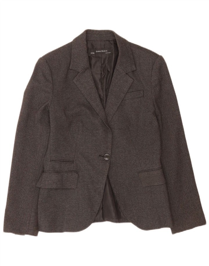 Zara Damen 1-Knopf-Blazerjacke UK 14 Large Grau Polyester Klassisch