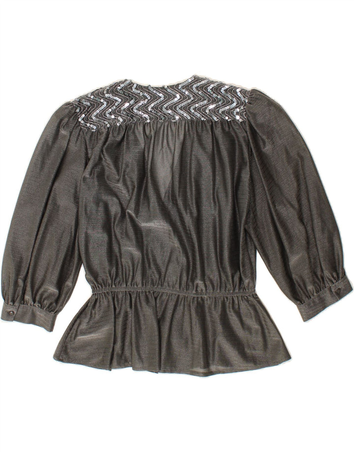 VINTAGE Womens 3/4 Sleeve Blouse Top UK 16 Large Grey Vintage Vintage and Second-Hand Vintage from Messina Hembry 