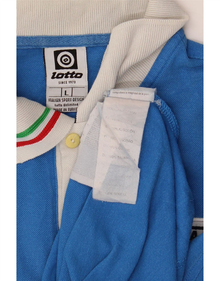 LOTTO Damen Italia Graphic Rugby Poloshirt UK 14 Large Blau Baumwolle