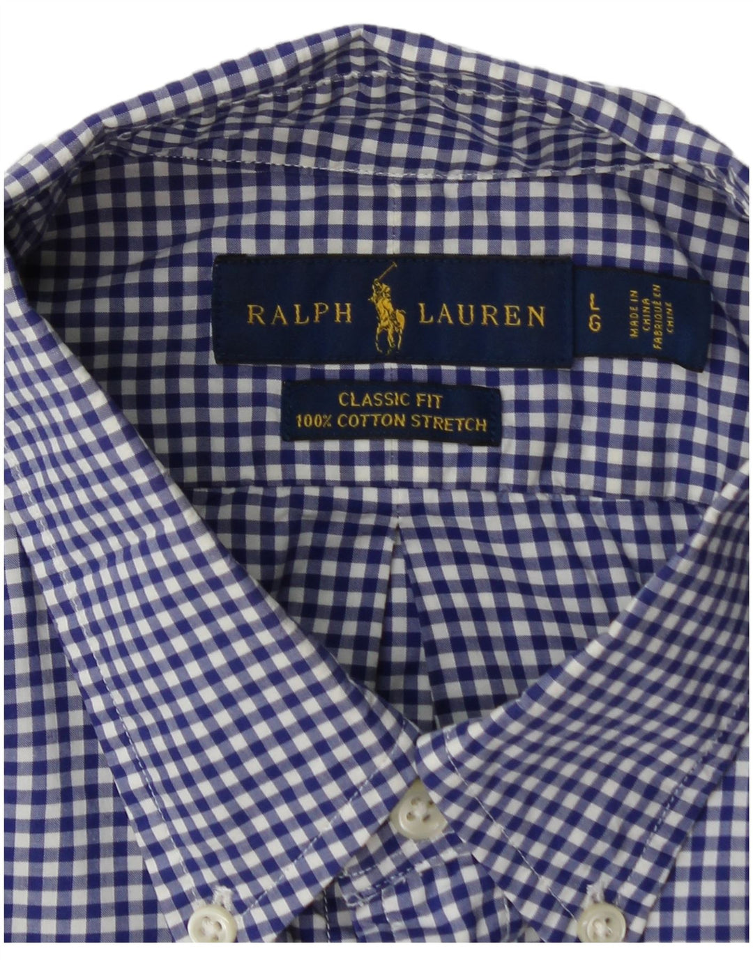 RALPH LAUREN Herren-Hemd mit klassischer Passform, großes blaues Gingham-Baumwolle