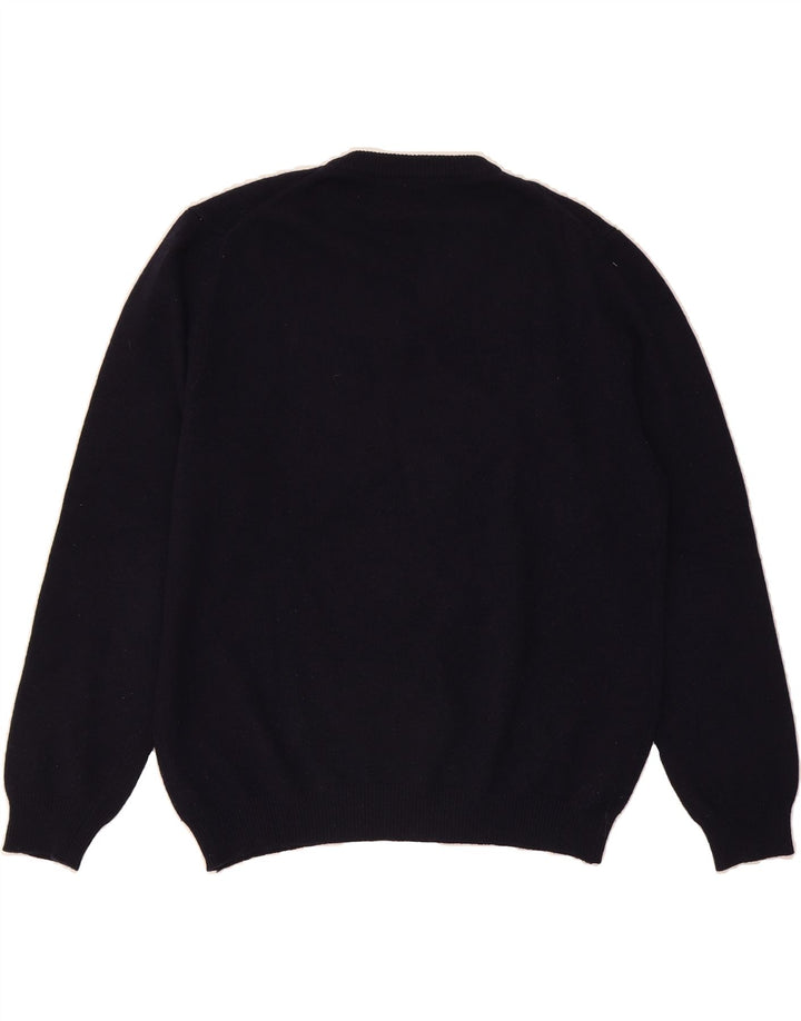 HENRY COTTONS Mens V-Neck Jumper Sweater XL Navy Blue Wool Vintage Henry Cottons and Second-Hand Henry Cottons from Messina Hembry 
