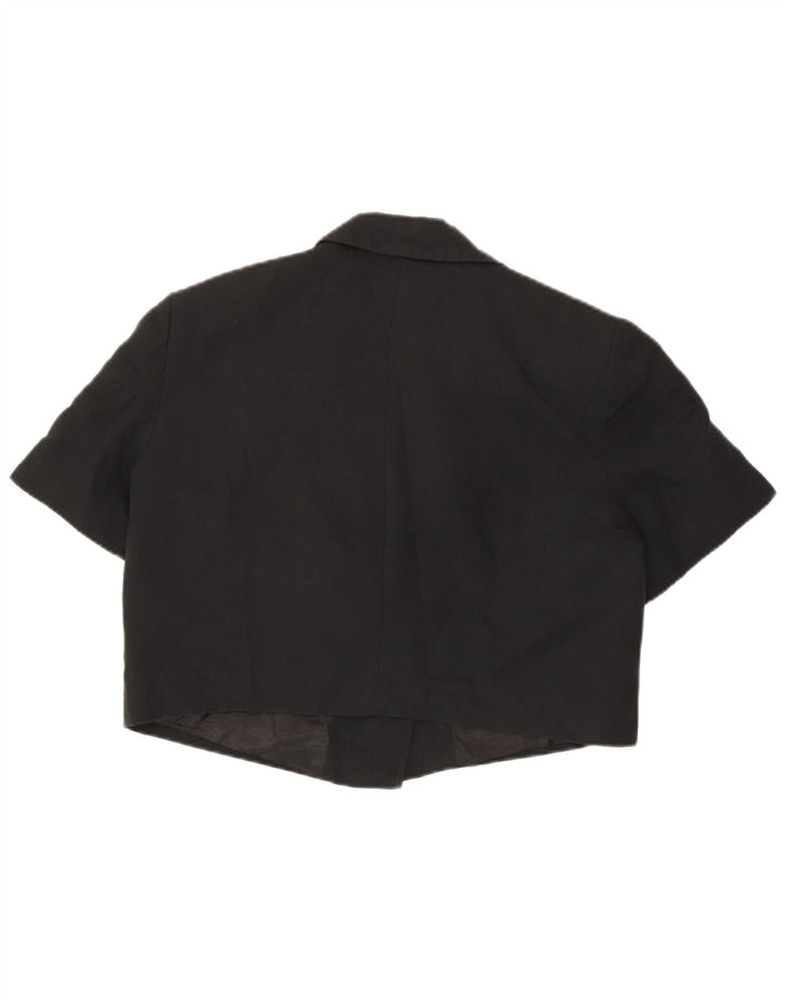 Zara Damen Kurzarm-Bolero-Jacke UK 14 Mittelschwarzes Leinen