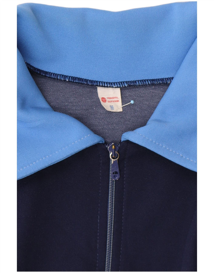VINTAGE Herren Trainingsanzug Top Jacke EU 56 XL Blau Colourblock Retro