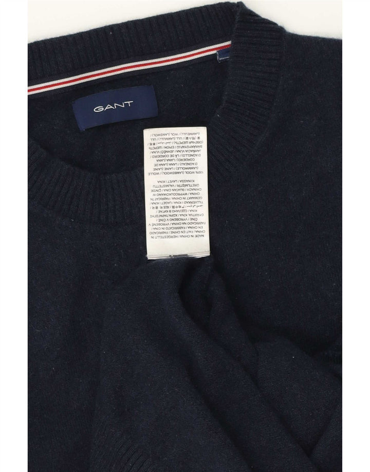 Gant Herren-Pullover mit Rundhalsausschnitt, Größe S, marineblaue Lammwolle