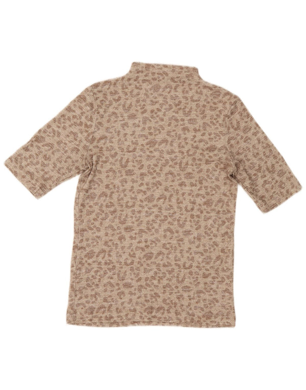 Marks & Spencer Damen T-Shirt Top UK 10 Small Beige Viskose mit Animal-Print