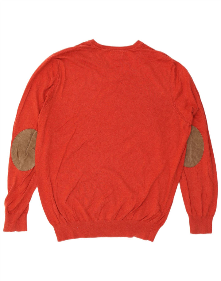 Massimo Dutti Herren-Pullover mit V-Ausschnitt, 2XL, rote Baumwolle