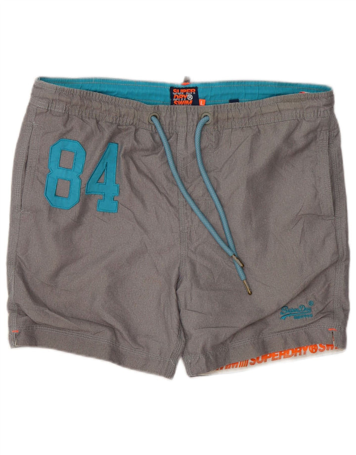 Superdry Herren-Badeshorts mit Grafik, groß, aus grauem Polyester