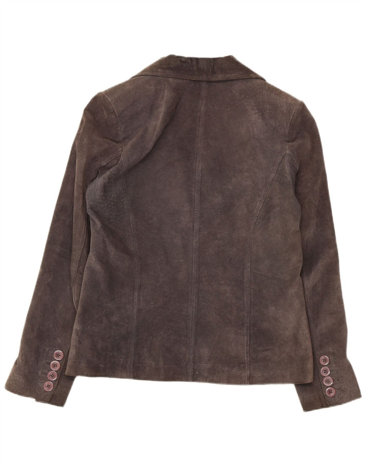 Project Damen-Blazer aus Wildleder mit 2 Knöpfen, IT 46, großes graues Leder