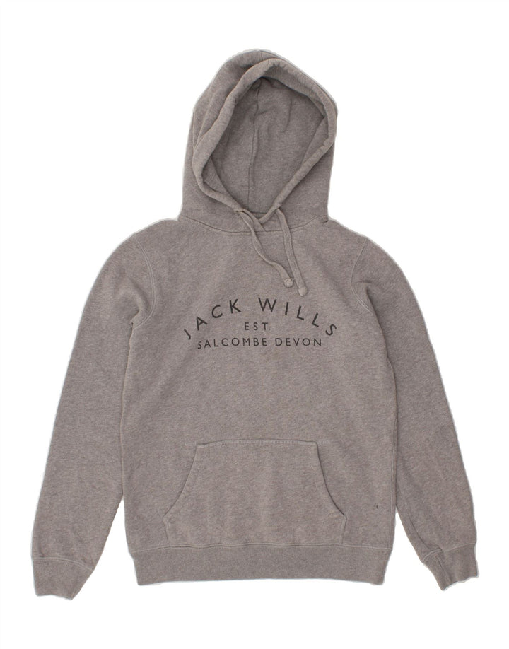 JACK WILLS Womens Graphic Hoodie Jumper UK 8 Small Grey Vintage Jack Wills and Second-Hand Jack Wills from Messina Hembry 