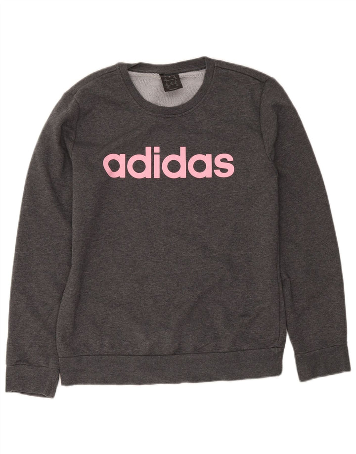 Adidas Damen Graphic Sweatshirt Pullover UK 12/14 Mittelgraue Baumwolle