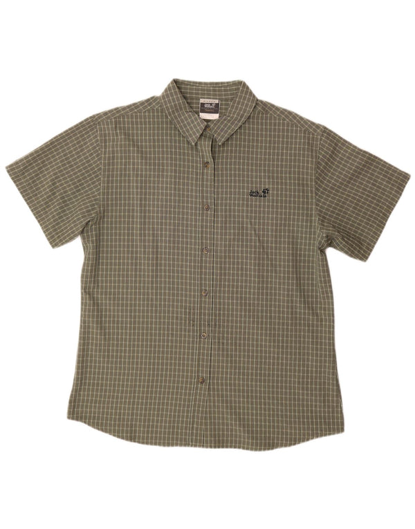 JACK WOLFSKIN Damen Kurzarmhemd UK 18 XL Khaki Check Polyester