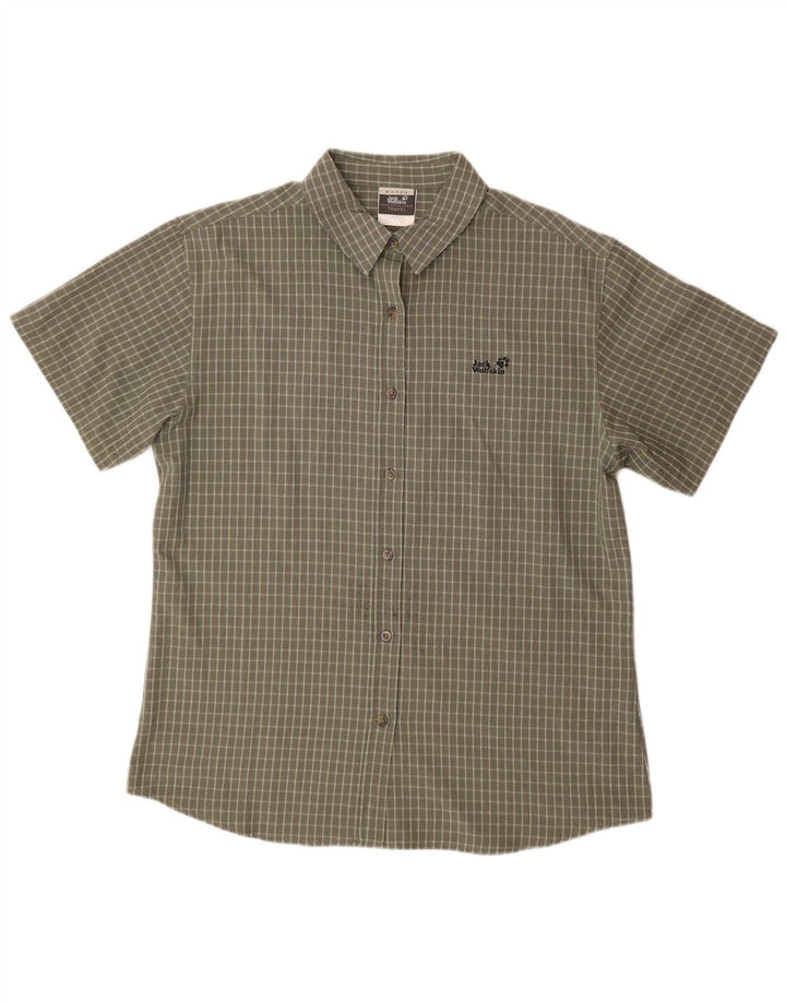 JACK WOLFSKIN Damen Kurzarmhemd UK 18 XL Khaki Check Polyester