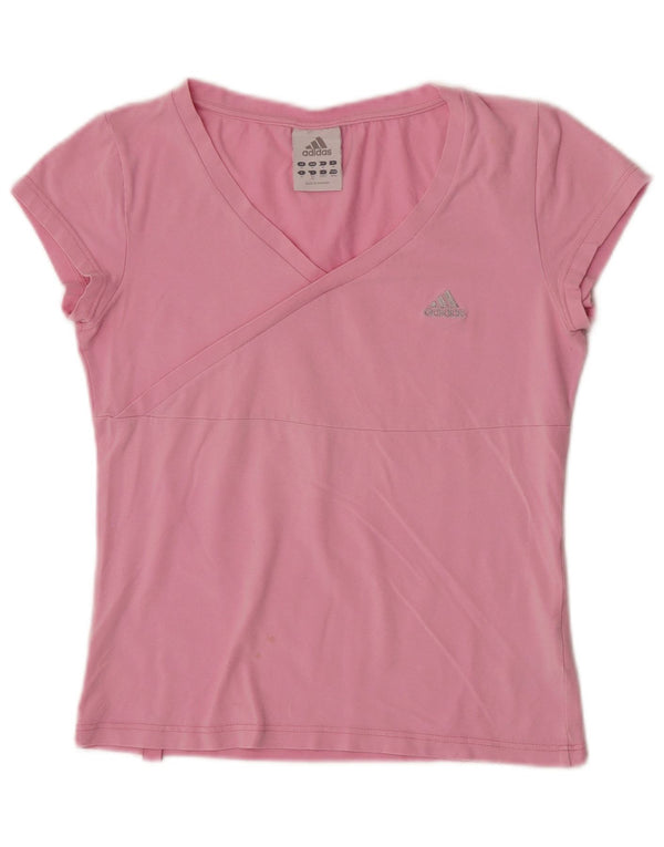 Adidas Damen Crop T-Shirt Top UK 12 Mittelrosa Baumwolle