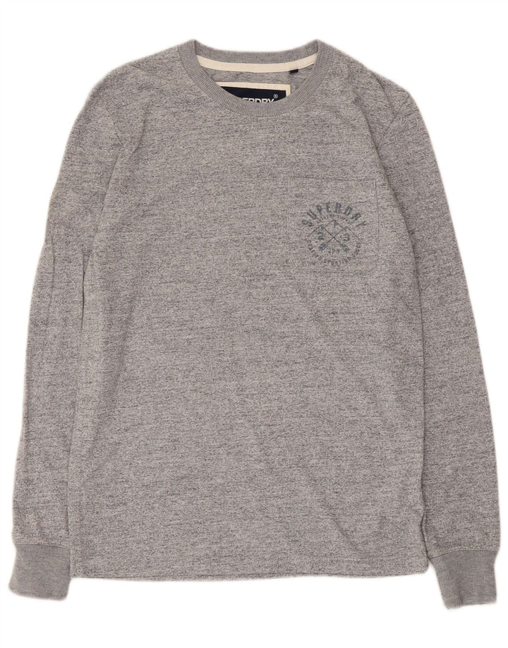 Superdry Herren Grafik-Oberteil, langärmlig, klein, grau gefleckte Baumwolle