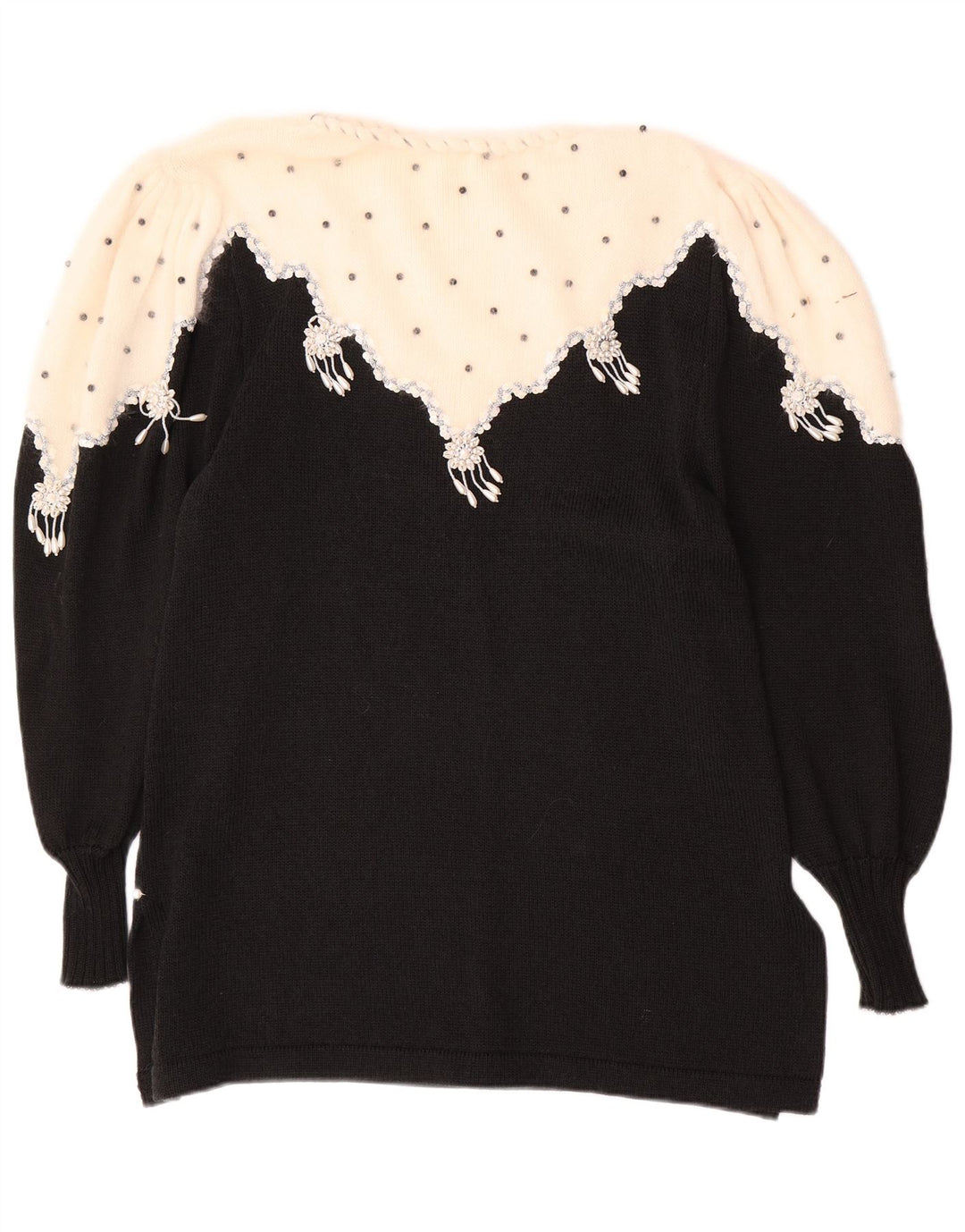 VINTAGE Damen-Pullover mit U-Boot-Ausschnitt, UK 14, Mittelschwarz, Farbblock