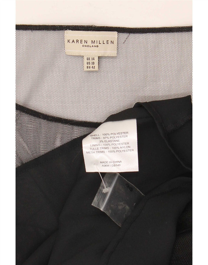 Karen Millen Damen Ärmelloses A-Linien-Kleid UK 14 Mittelschwarzes Polyester