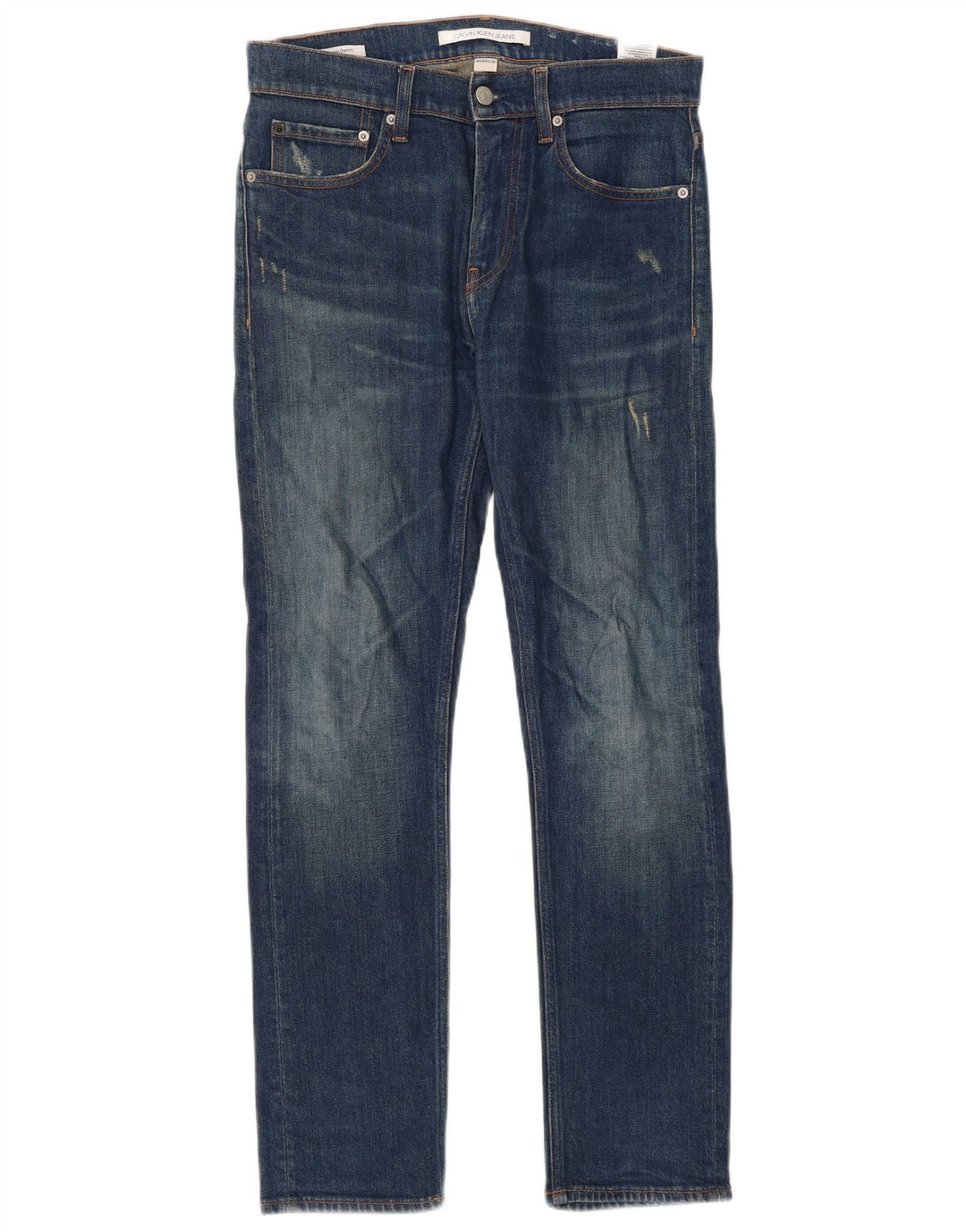 Calvin Klein Damen Distressed Slim Jeans W28 L30 Blaue Baumwolle