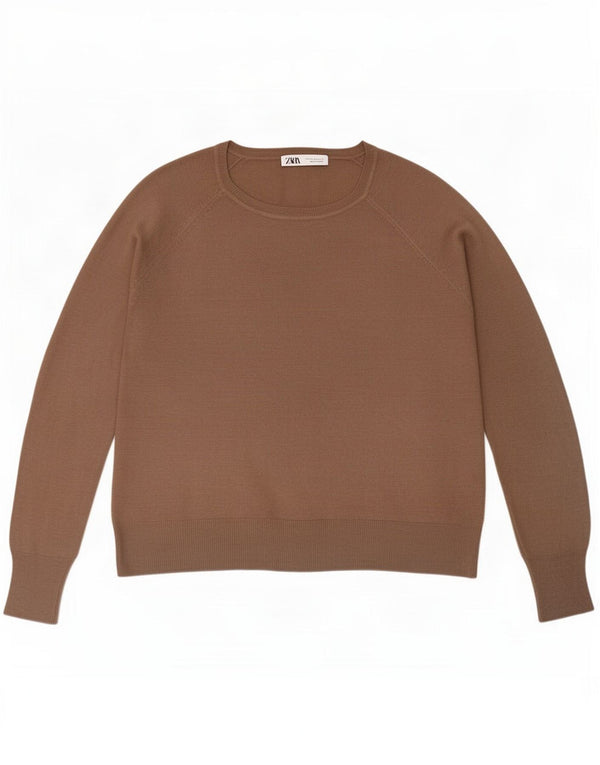 Zara Damen-Pullover, lockere Passform, U-Boot-Ausschnitt, UK-Gr. 14, mittelbraune Viskose