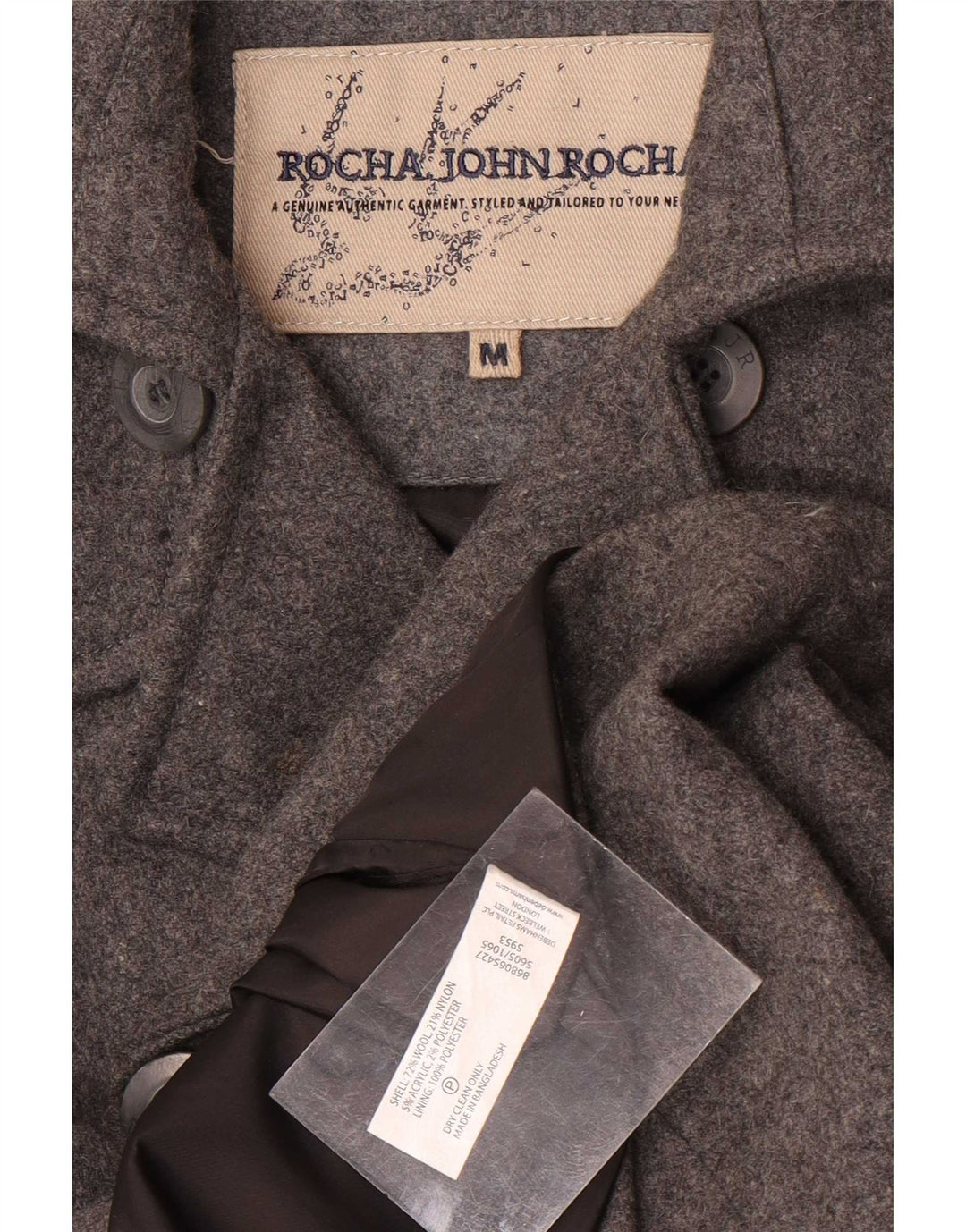 John Rocha Herren Pea Coat UK 38 Mittelgraue Wolle
