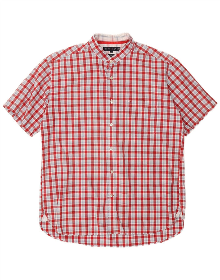 TOMMY HILFIGER Herren-Kurzarmhemd, groß, rot kariert, Baumwolle