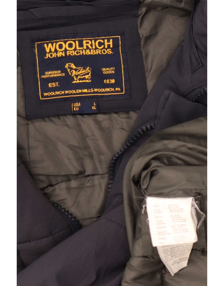 Woolrich Herren-Jacke mit Kapuze, gepolstert, UK 40, Größe L, marineblaues Nylon