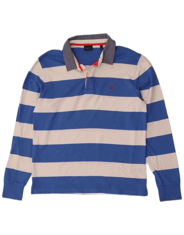 Gant Herren Langarm-Rugby-Poloshirt XL, blau gestreift, Baumwolle
