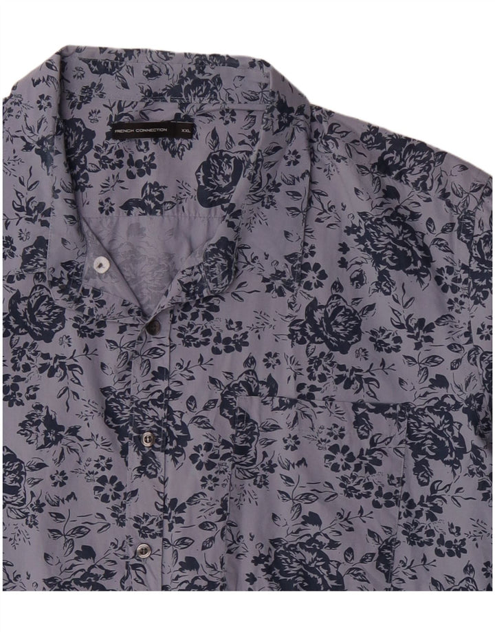 French Connection Herrenhemd 2XL Blau geblümt Baumwolle