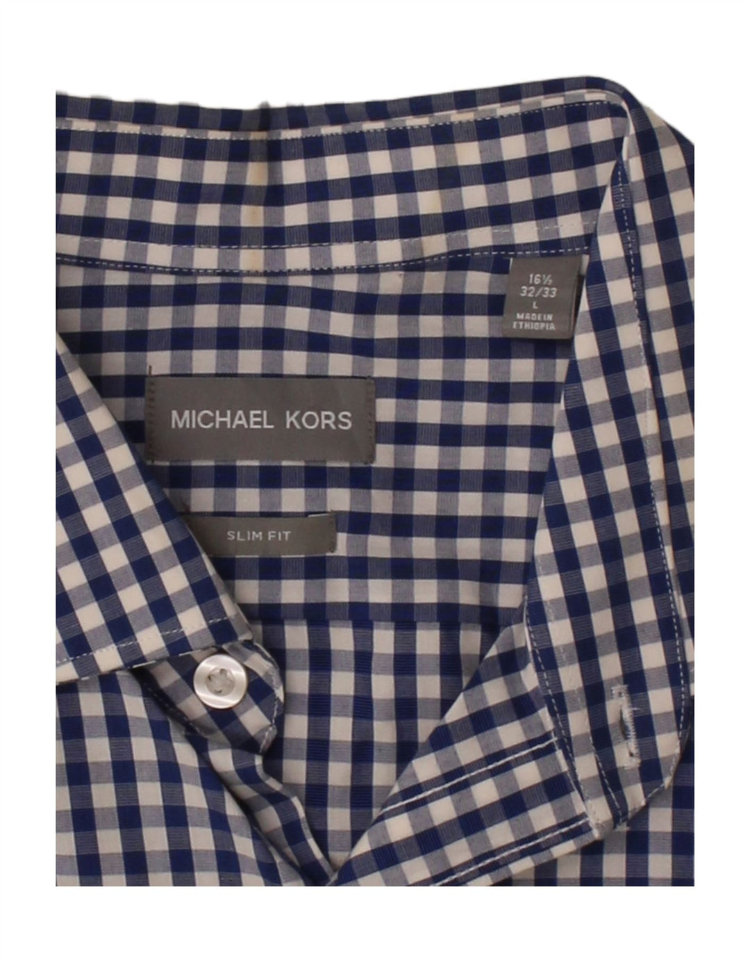 MICHAEL KORS Mens Slim Fit Shirt Size 16 1/2 Large Blue Check Vintage Michael Kors and Second-Hand Michael Kors from Messina Hembry 