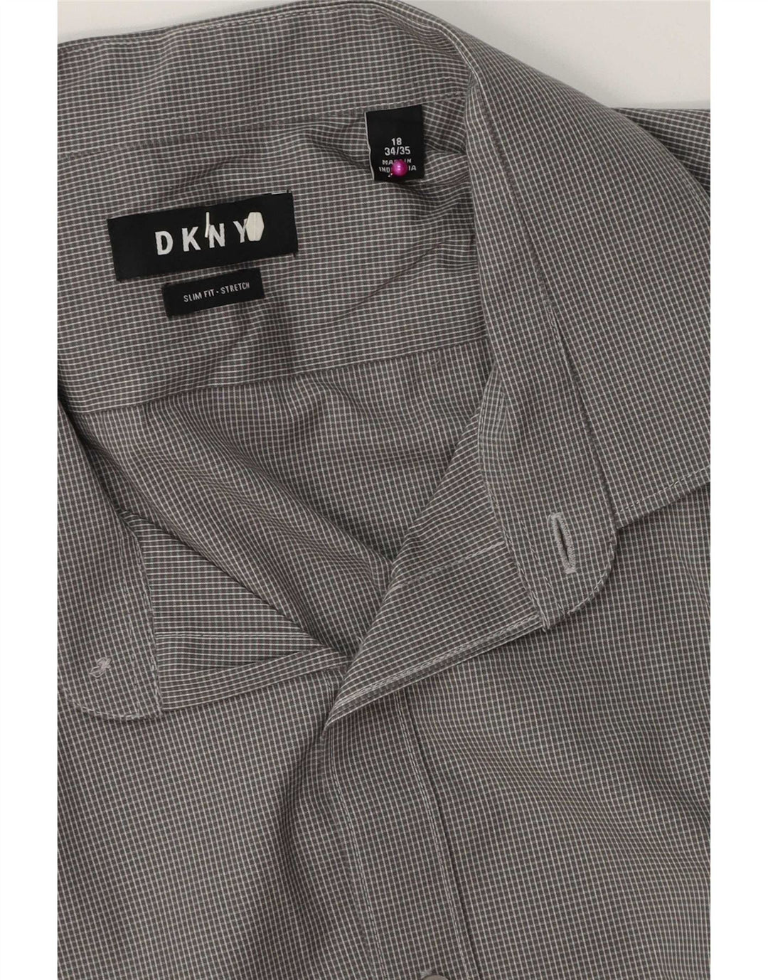 Dkny Herren-Hemd mit schmaler Passform, Größe 18 2XL, grau karierte Baumwolle