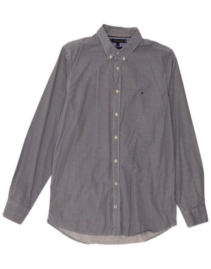 Tommy Hilfiger Herren Slim-Fit-Hemd aus mittelblauer Baumwolle mit Hahnentrittmuster