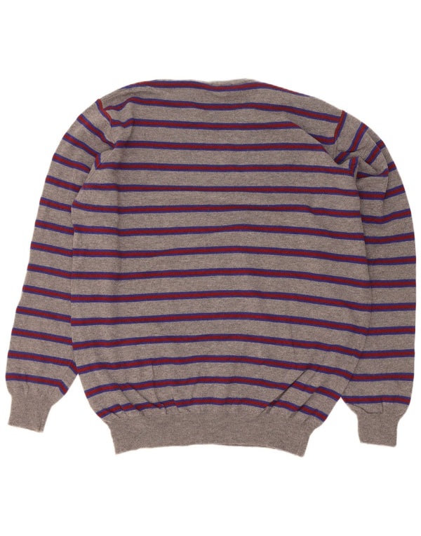 Ferrante Herren-Pullover mit Rundhalsausschnitt, Größe 60 3XL, grau gestreifte Merinowolle