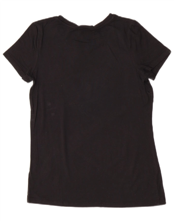 Liu Jo Damen Grafik T-Shirt Top UK 12 Medium Schwarz Viskose