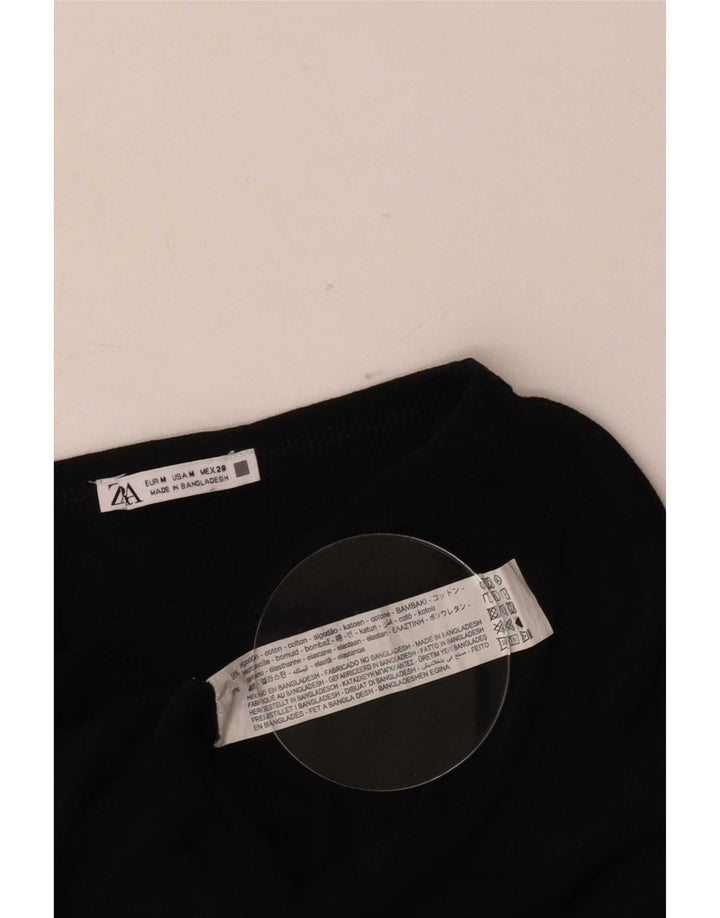 Zara Damen Top Langarm UK 12 Medium Schwarz Baumwolle