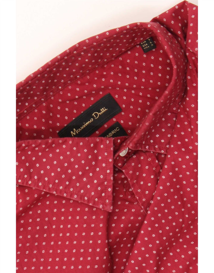 Massimo Dutti Herrenhemd, groß, Burgunderrot gepunktet