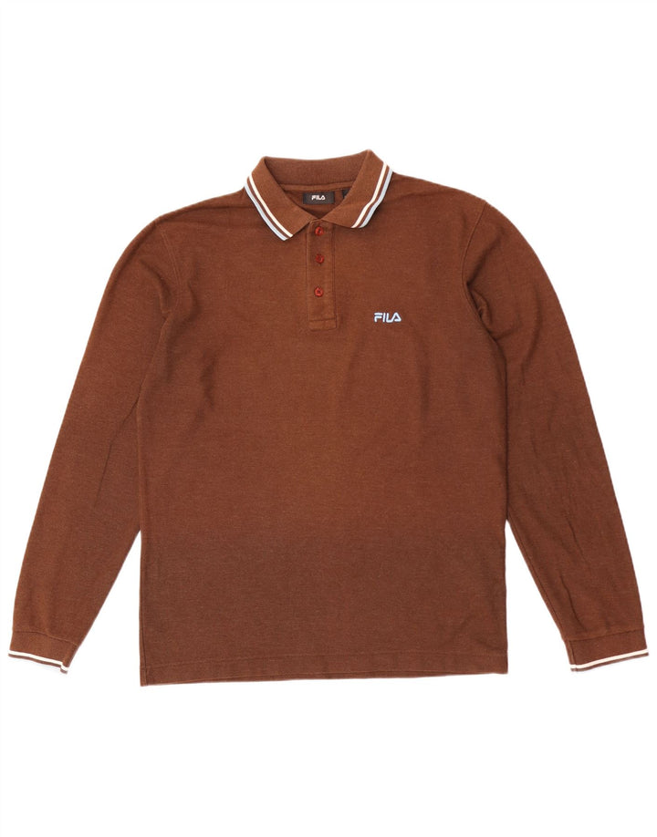 Fila Herren-Langarm-Poloshirt aus mittelbrauner Baumwolle