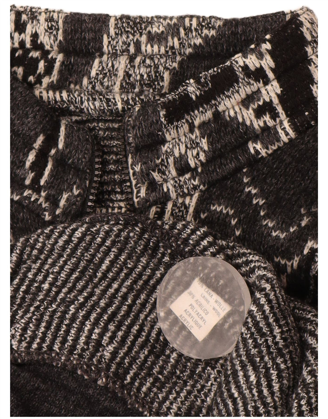 Vintage Damen Cardigan Pullover UK 18 XL Schwarze geometrische Wolle