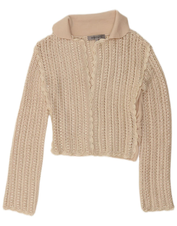Sportmax Damen Crop Crochet Cardigan Pullover UK 18 XL Beige Wolle