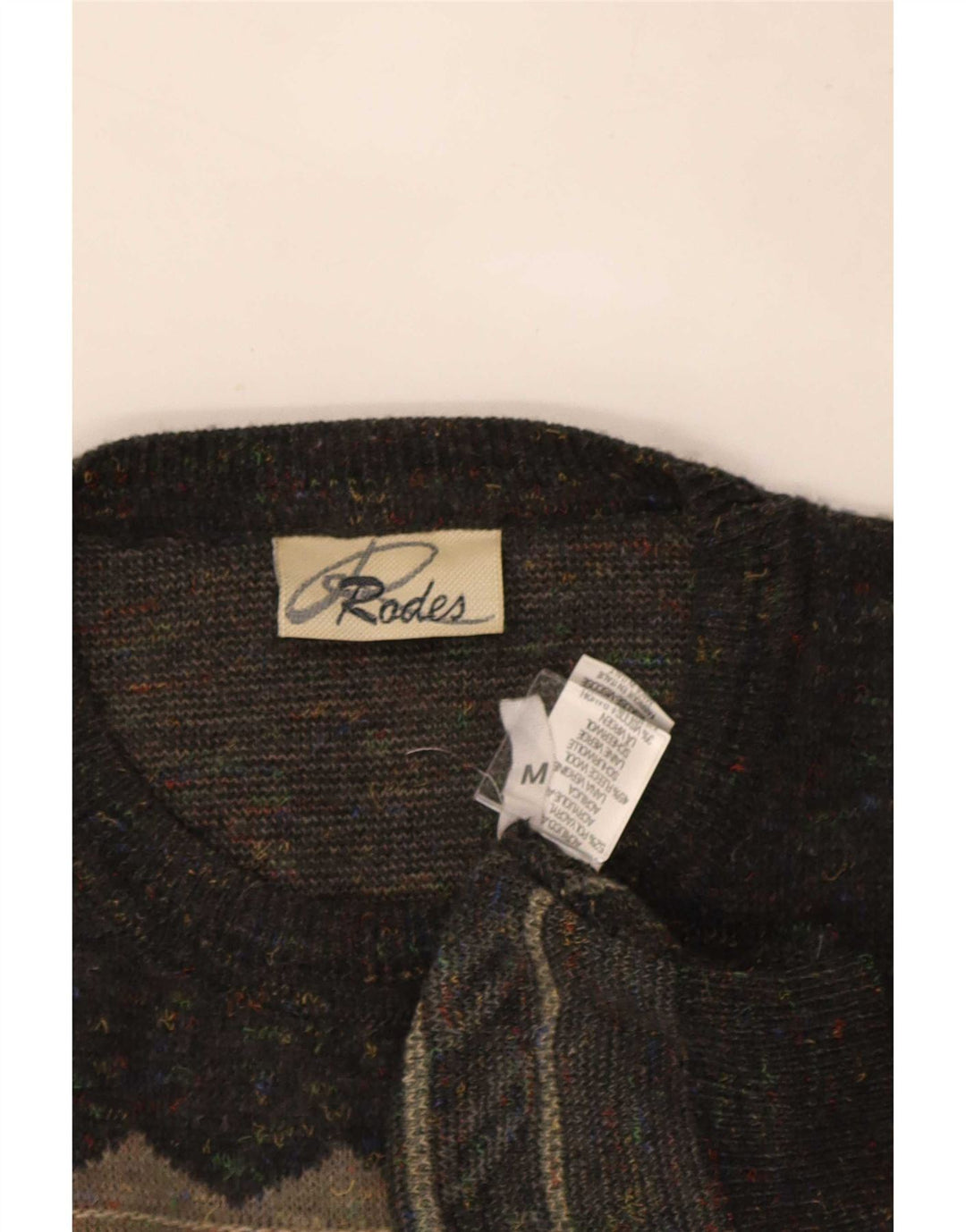Rodes Herren-Pullover mit Rundhalsausschnitt, Mittelgrau, geometrisches Acryl