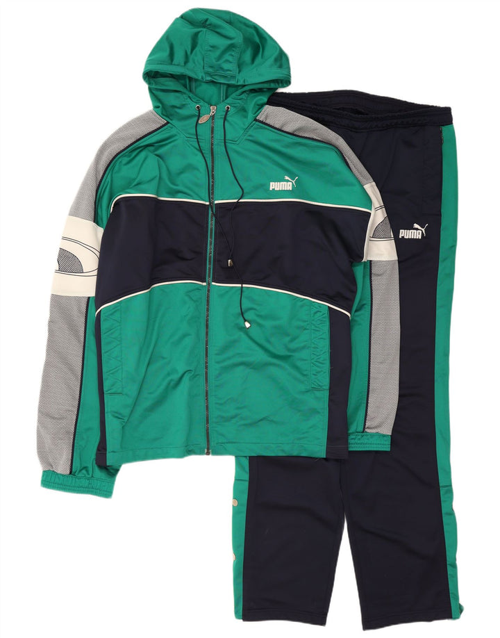 Puma Herren-Trainingsanzug mit Kapuze und Grafik, XL, grünes Farbblock-Polyester