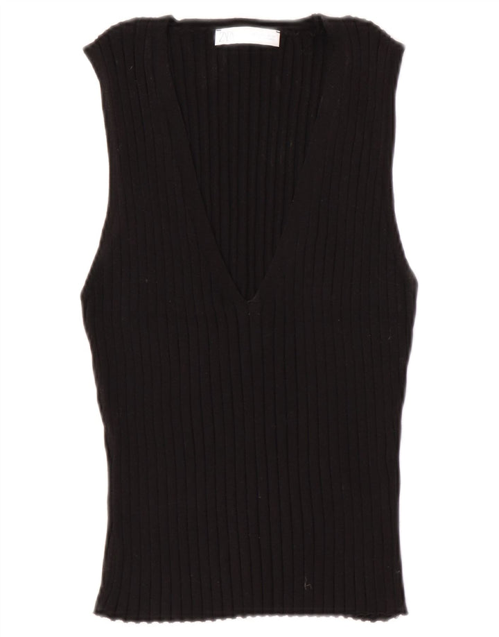 Zara Damen Weste Tank Top UK 14 Large Schwarz