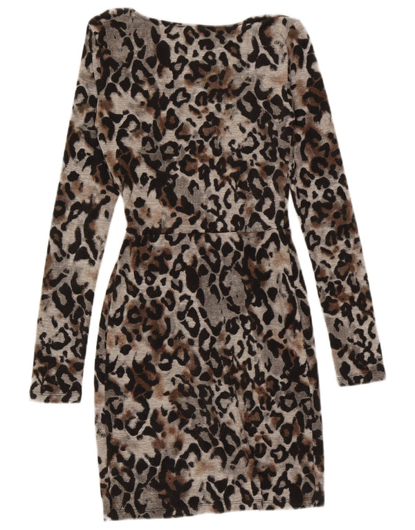 Topshop Damen Langarm-Bodycon-Kleid UK 6 XS Graues Tiermuster