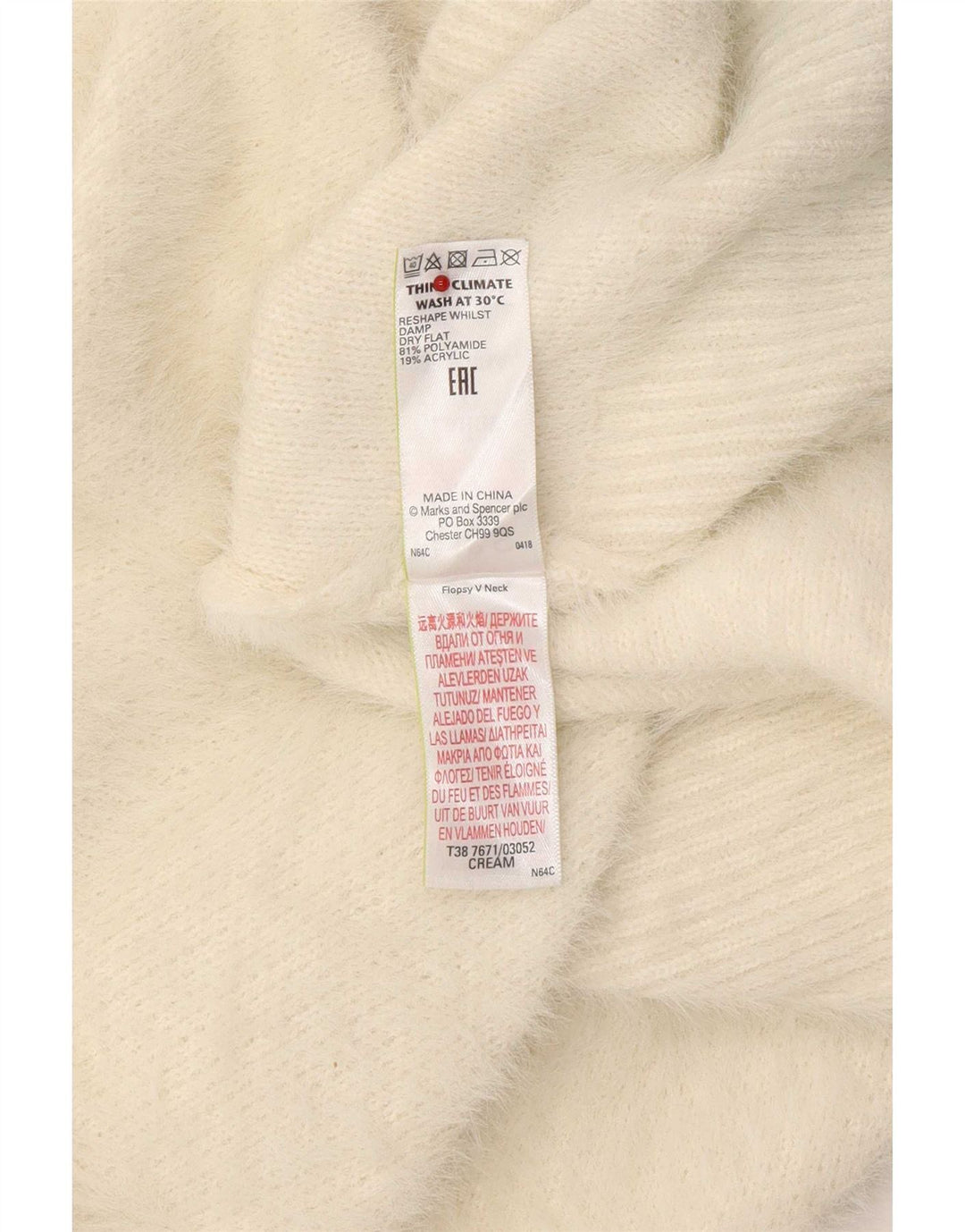 Marks & Spencer Damen-Pullover mit V-Ausschnitt, Gr. 40, Größe L, gebrochenes Weiß