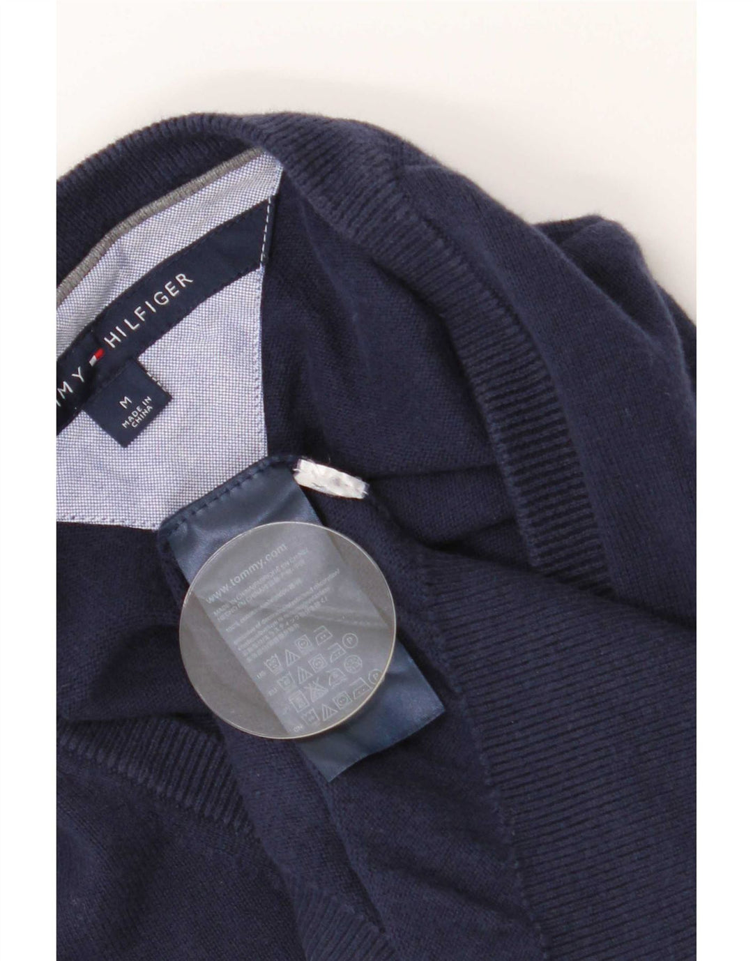Tommy Hilfiger Herren-Pullover mit V-Ausschnitt, mittelmarineblaue Baumwolle