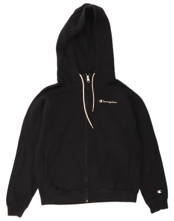 Champion Womens Relaxed Fit Zip Hoodie Sweater UK 10 Small Schwarz Baumwolle
