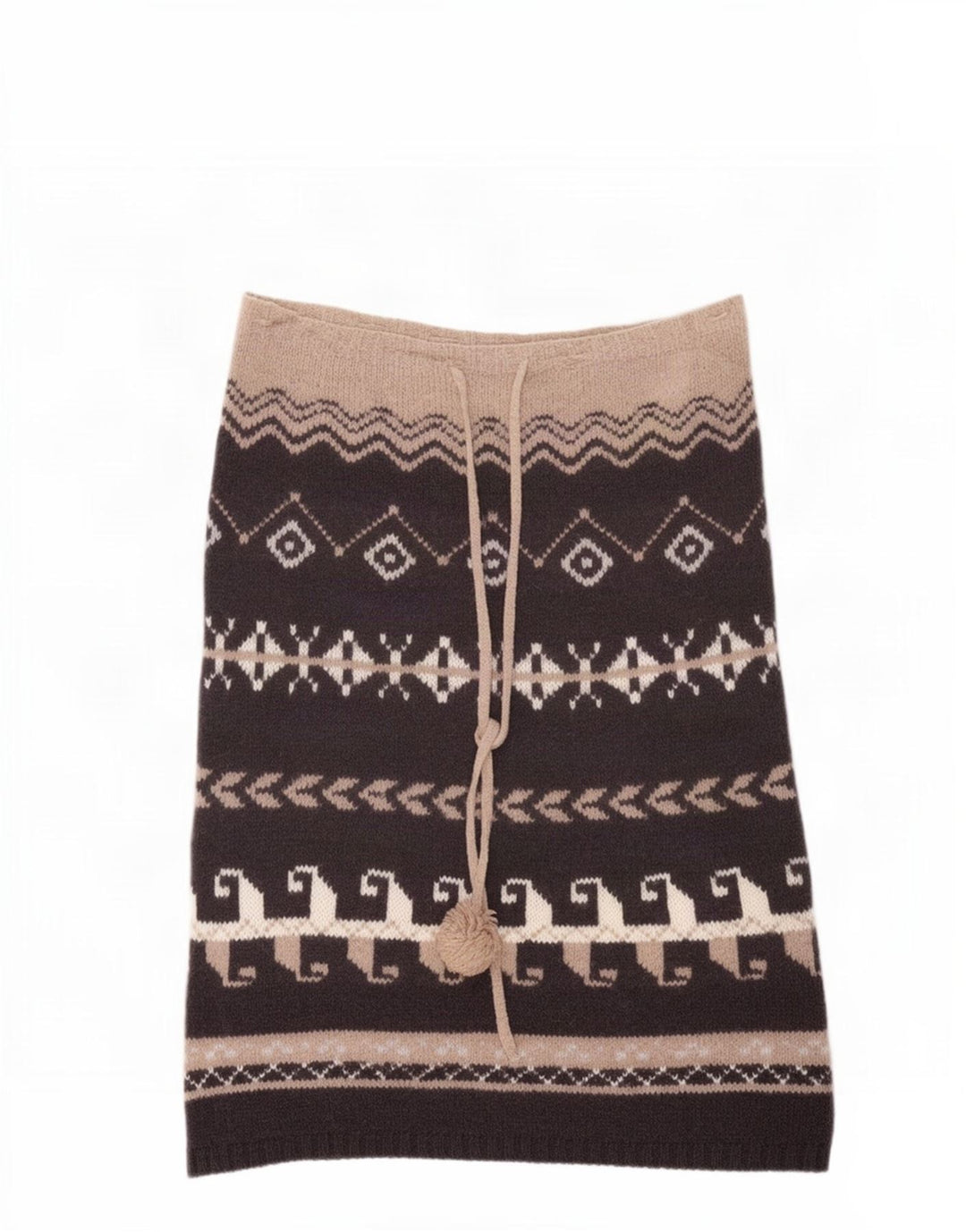 Benetton Damen-Strick-Midirock, Einheitsgröße, braun, geometrisch, Wolle, ethnischer Stil