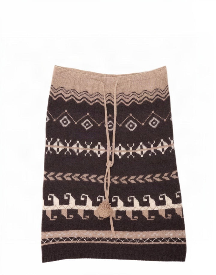 Benetton Damen-Strick-Midirock, Einheitsgröße, braun, geometrisch, Wolle, ethnischer Stil