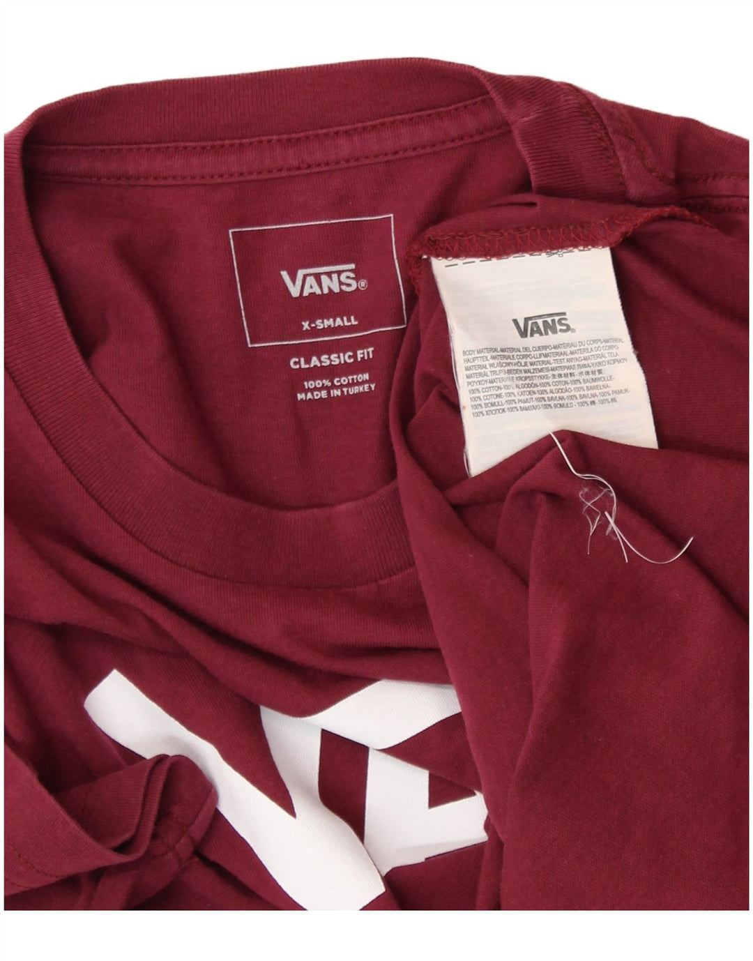 VANS Damen T-Shirt mit klassischer Passform und Grafik, UK 6 XS, Burgunderrot, Baumwolle