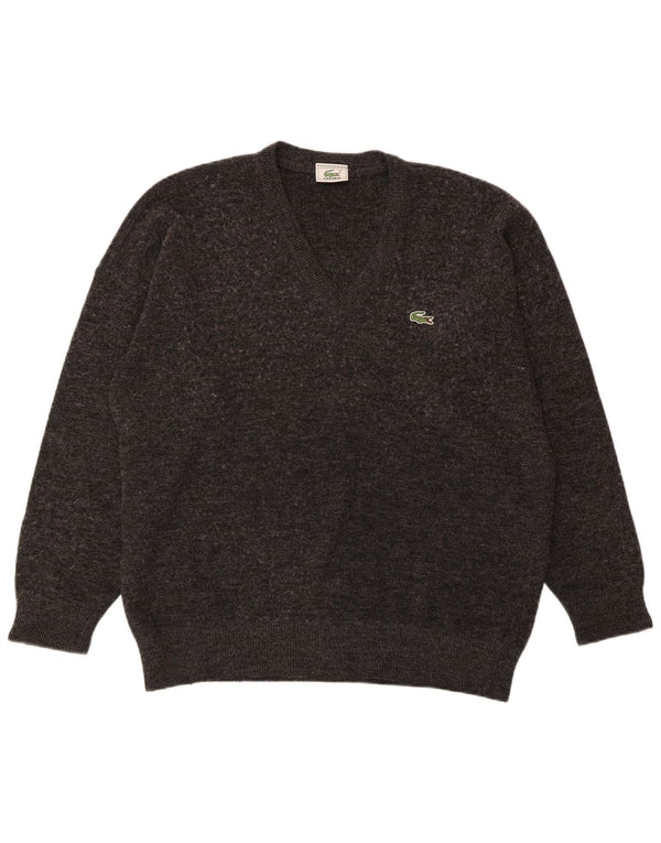 LACOSTE Herren-Pullover mit V-Ausschnitt, Größe 6, XL, graue Wolle