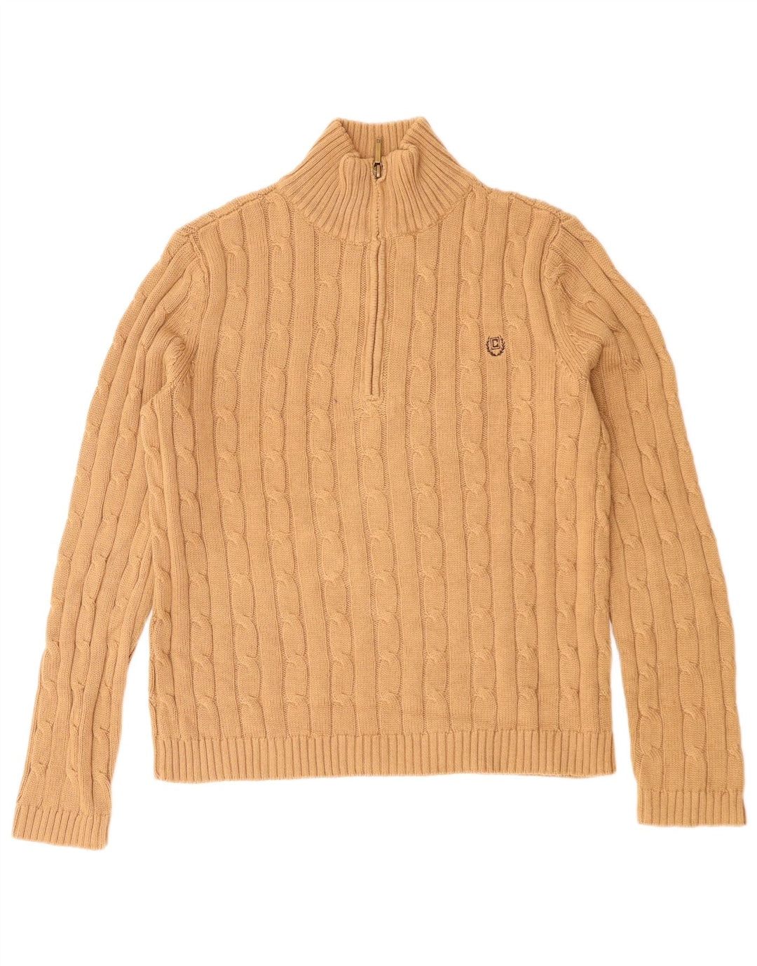 Chaps Damen-Pullover mit Reißverschluss am Hals, Gr. 10, Größe S, Beige, Baumwolle