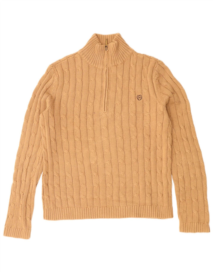 Chaps Damen-Pullover mit Reißverschluss am Hals, Gr. 10, Größe S, Beige, Baumwolle
